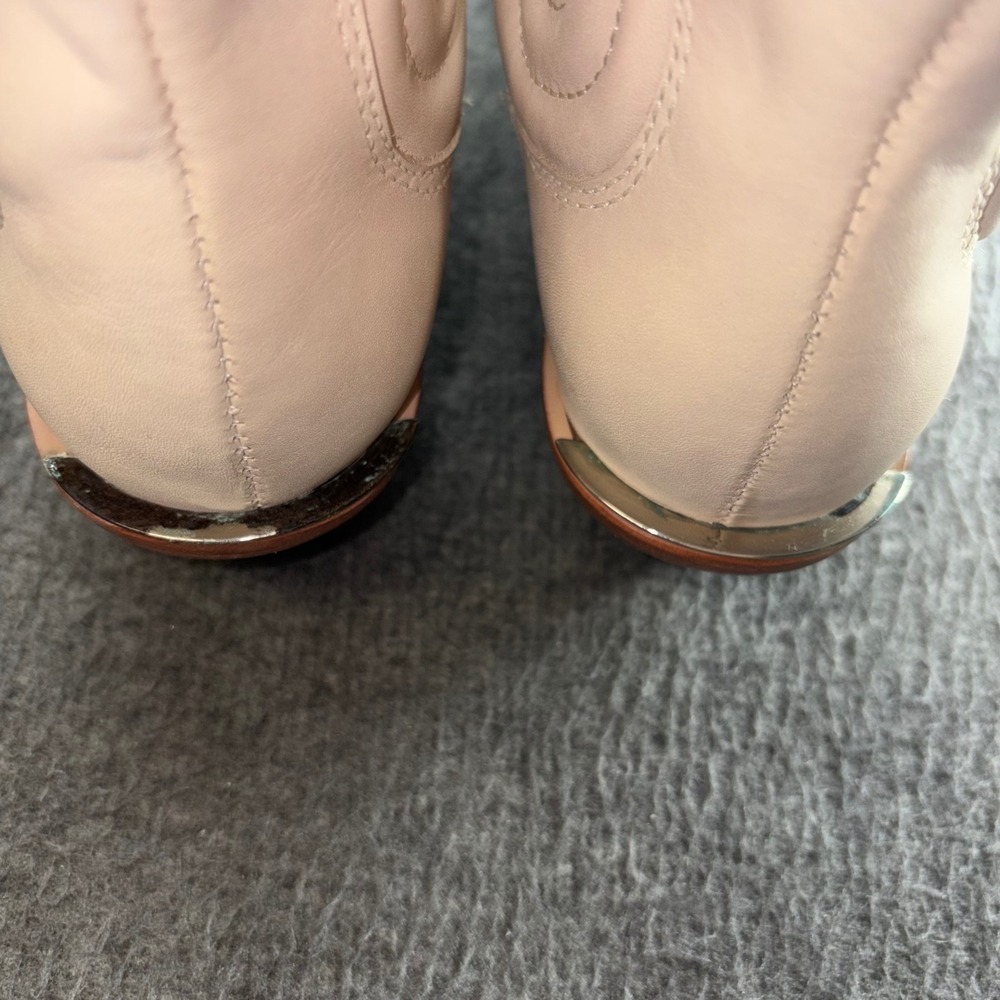 Schutz Cream Leather Western Ankle Boots Pointed Toe Cuban Heel Size 9B - Picture 6 of 9